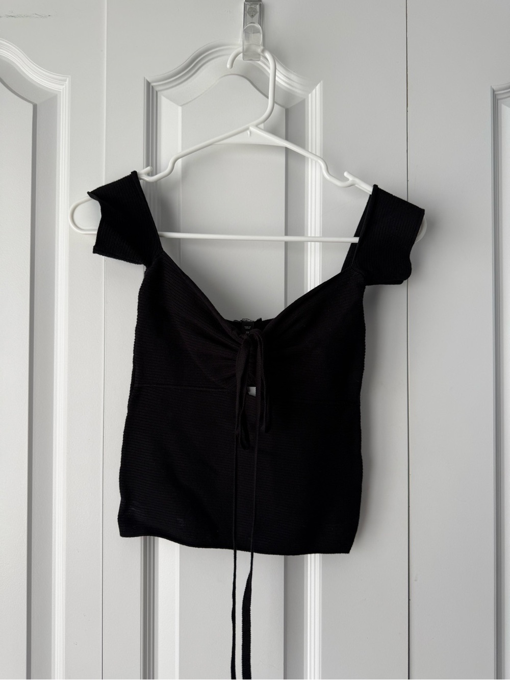 Express Black Ribbed Off-Shoulder Tie-Front Camisole